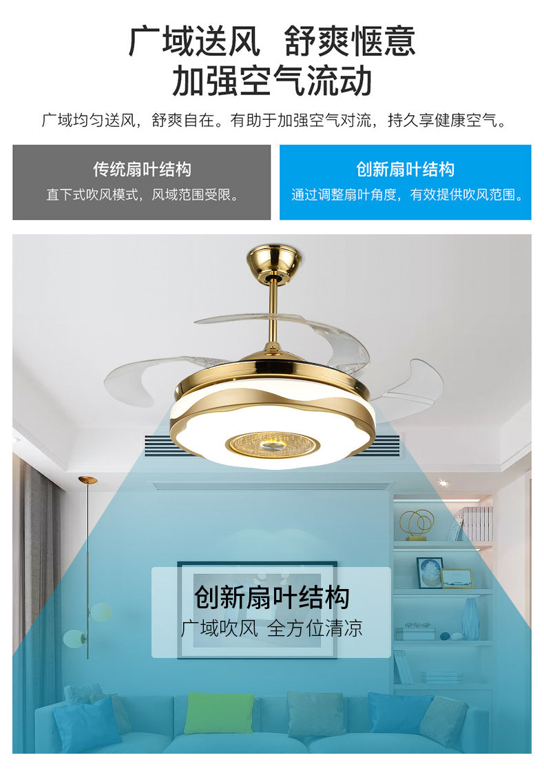Living Room Ceiling Fan with Strong Wind Power Invisible Household Ceiling Fan Light for Bedroom and Dining Room, Integrated Fan Light with Light, Electric Fan Ceiling Light