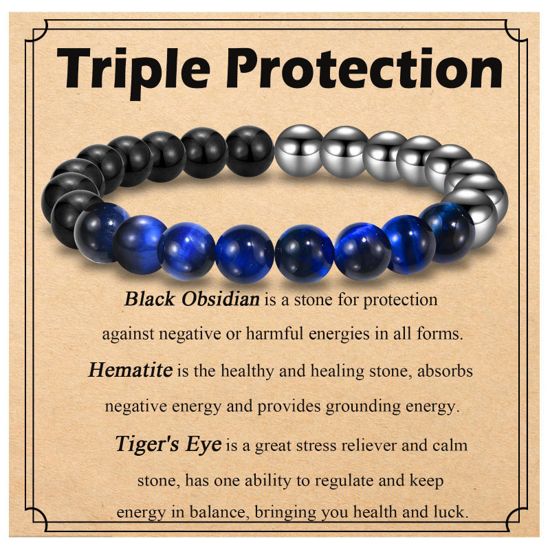 Men Triple Protection Blue Tiger Eye Bracelet Natural Stone Energy Healing Bracelet8mm Beaded Magnet Tiger Eye Bracelet