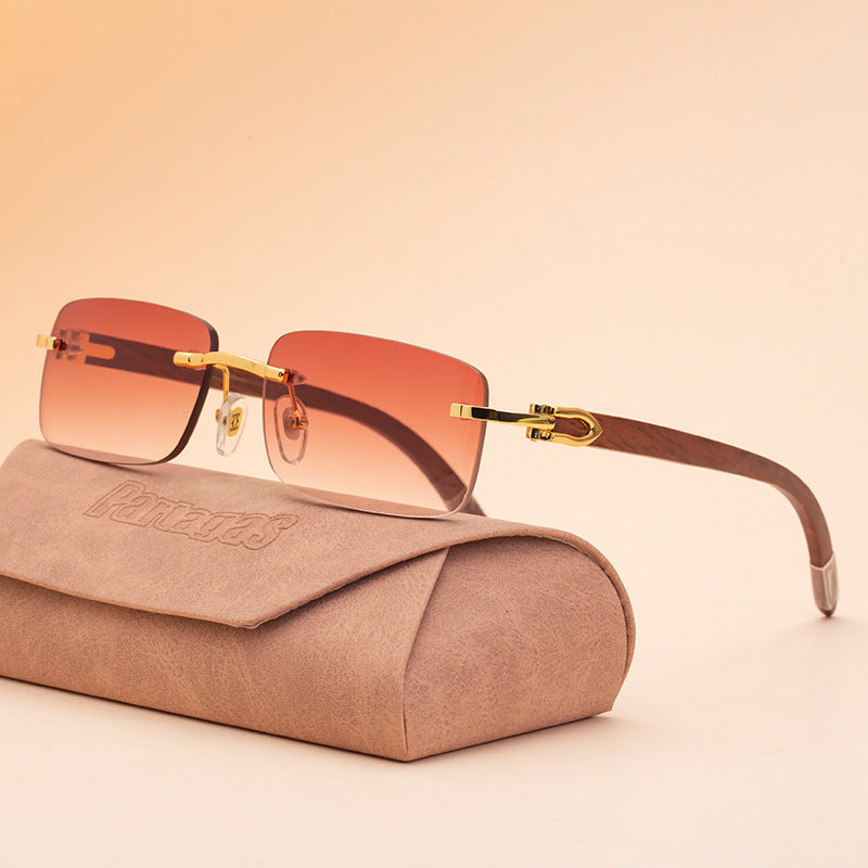 Fashion Sunglasses for Men Frameless Wooden Leg Slingshot Sunglasses Men Trendy Wooden Optical Frame sunglasses