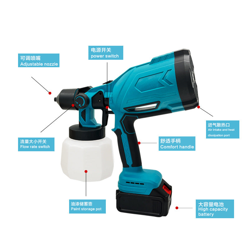High Power Wireless21VMT Rechargeable Lithium Battery Spray Bottle Wireless Detachable Convenient Paint Spray Gun
