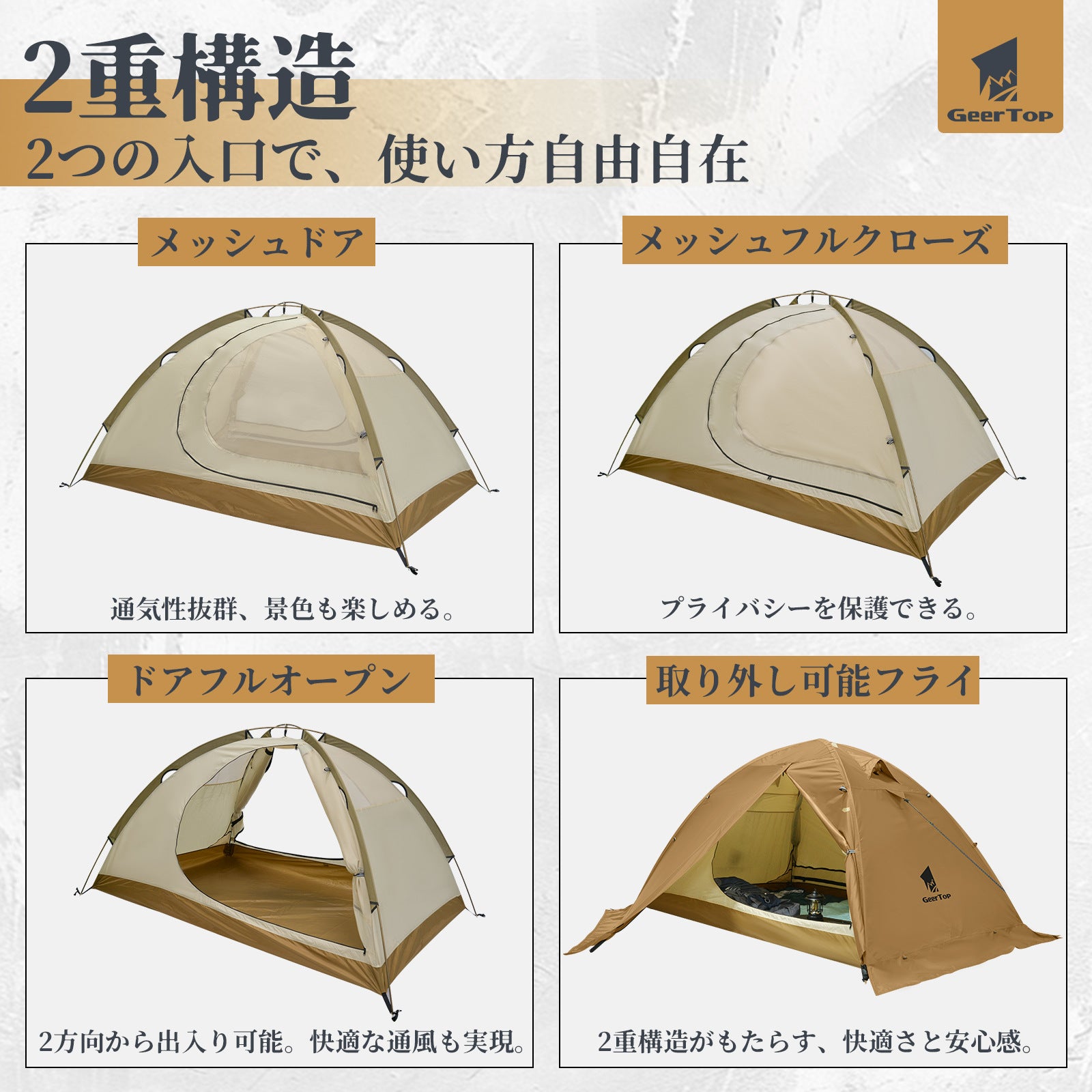 Jituo Journey Four Seasons Tent Outdoor Mountaineering Hiking Double Layer Tent for Two Persons Camping Tent Cold and Rainproof