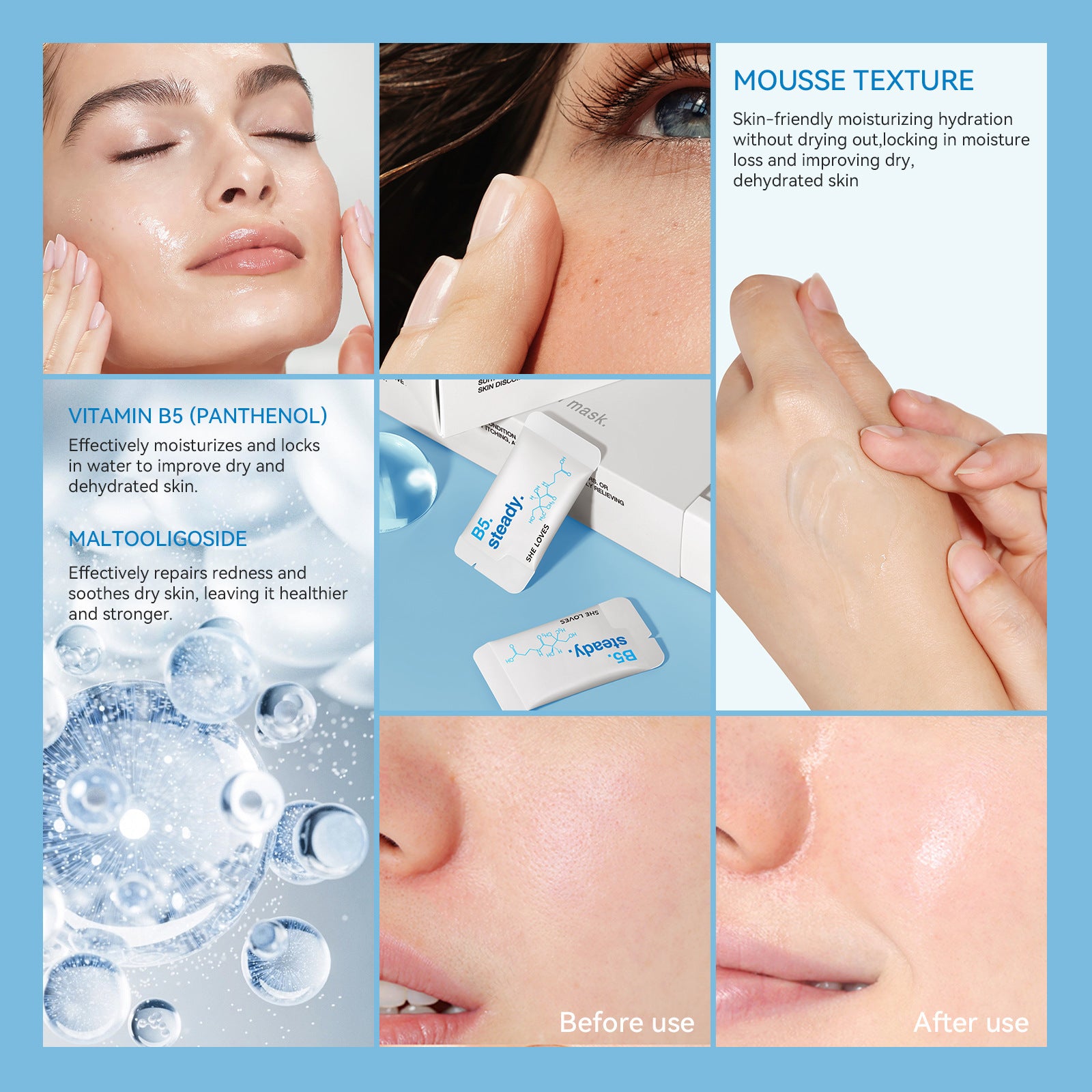 Hydrating and Soothing B5Facial Mask Hydrating Moisturizing Brightening Dullness Emergency Repair Soothing Sensitive Skin Mask Set