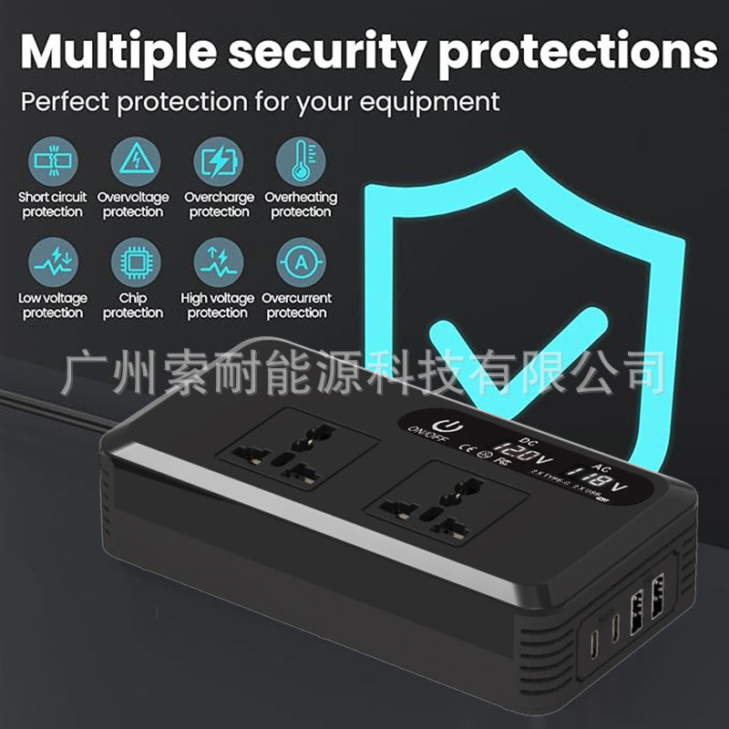 Universal Socket Car Inverter200W Hot Sale12V Turn110V/220V Double USB Double Type-C