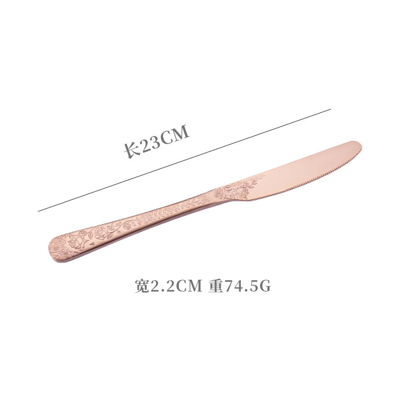 Vintage Pattern National Trend Stainless Steel Cutlery Set Five-Piece Set Western Steak Knife Fork Spoon Dessert Spoon Fork