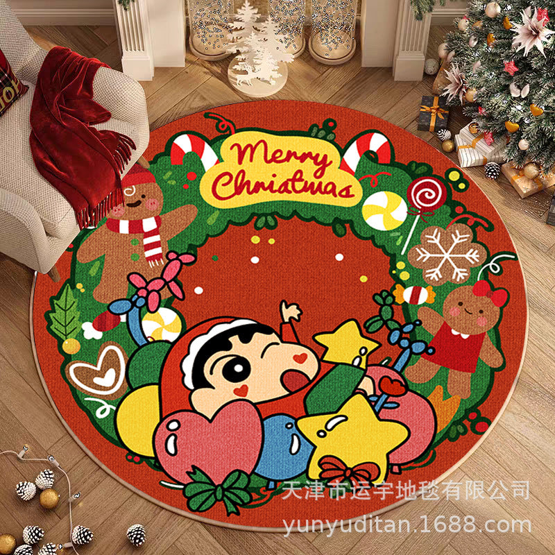 Christmas Carpet Round Living Room Mat Christmas Decoration Atmosphere Mat Christmas Tree Mat Labeling and Shipping