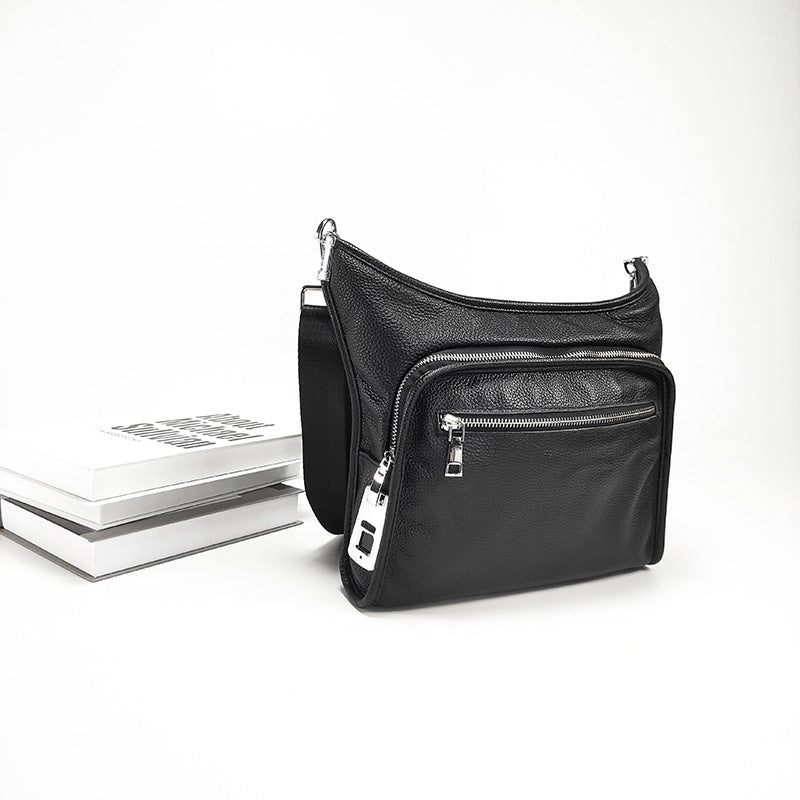 Fingerprint Lock Bag Genuine Leather New Business Commuting Backpack Fashion Small Crossbody Bag Men's Shoulder Bag Portable
