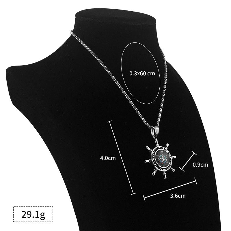 New Stainless Steel Compass Titanium Steel Pendant Personality Outdoor Trendy Fashion Punk Rock Necklace Wholesale