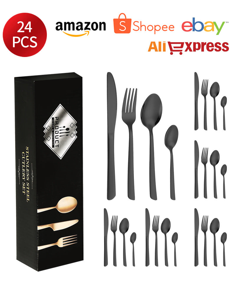 410Stainless Steel Tableware Restaurant Steak Knife Fork Oblique Handle Western Food Knife Fork Spoon6Human Portion24Set