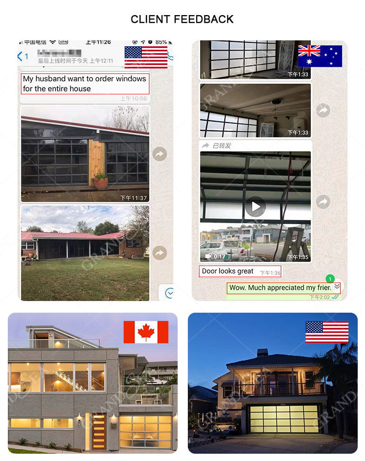 Modern Industrial Overhead Garage Door Motor Automatic Aluminum Glass Garage Door for Homes