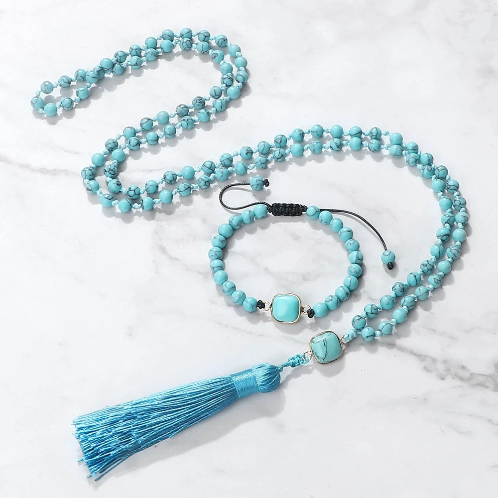 Blue Tiger Eye Stone Bracelet Single Circle Natural Stone Beaded Bracelet Volcanic Stone White Pine Chicken Wing Wood Long Bracelet