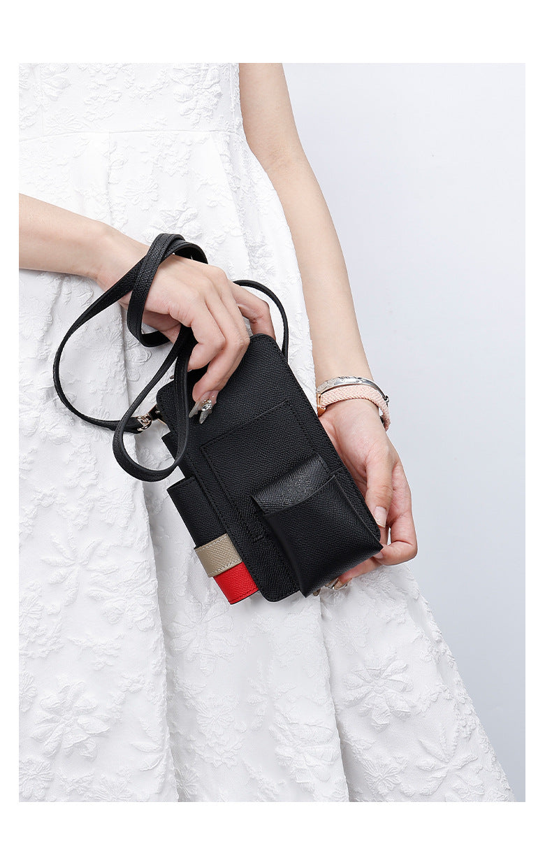 High-Quality Texture Fashion Versatile Lock Buckle Phone Bag Palm Print Genuine Leather Trendy Box Bag Simple Solid Color Crossbody Mini