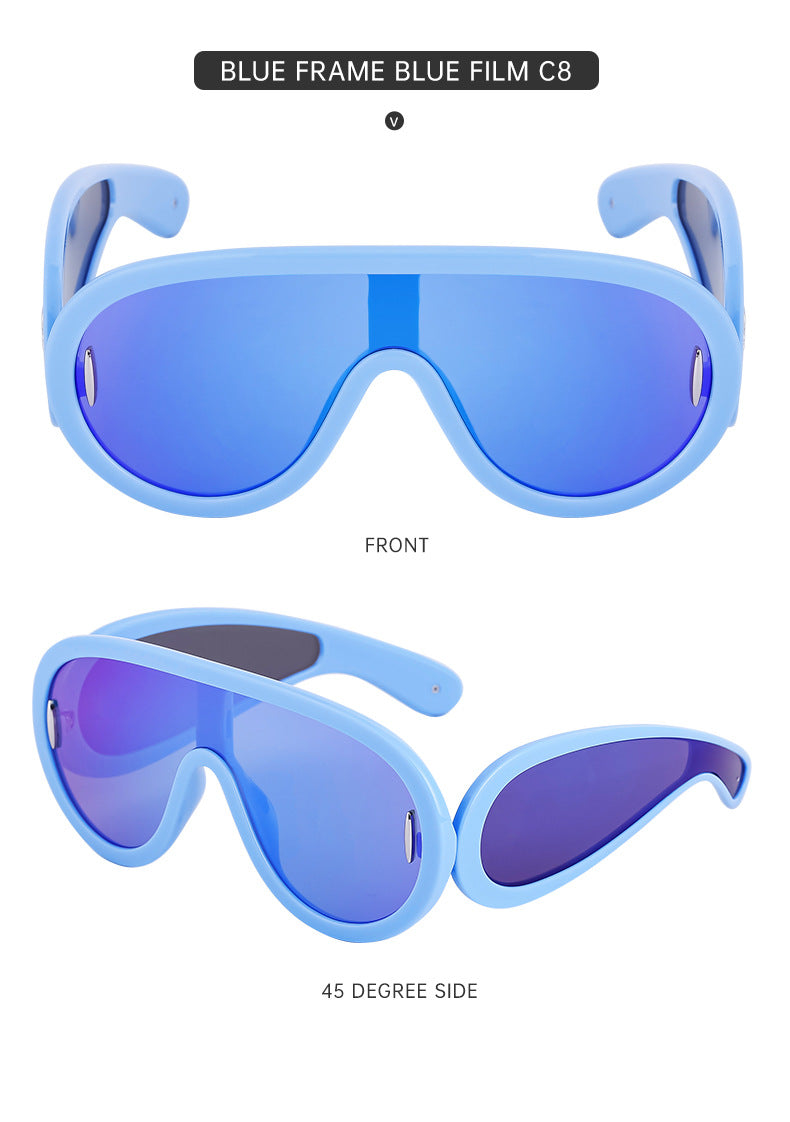 European and American Fashion One-piece Large Frame Sports Sunscreen Sunglasses Women's Trendy Sports Cycling Windproof Sunglasses Men's Glasses