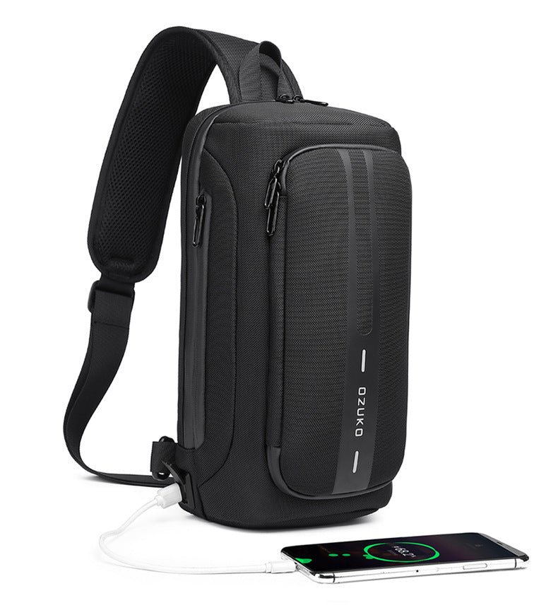OZUKO Men's Functional Chest Bag Waterproof Crossbody Bag Multifunctional Shoulder Bag Outdoor Sports Large Capacity Trendy Bag