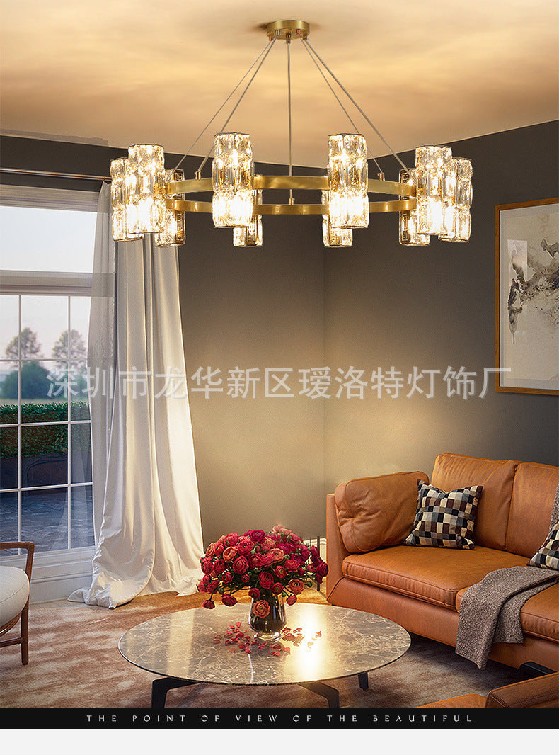 All-Copper Crystal Chandelier Post-Modern Minimalist Nordic Living Room Lamp Dining Room Chandelier Creative Bedroom Lamp Clothing Store Lighting