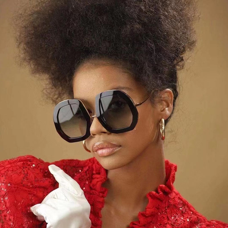 European and American Style Women's Sunglasses with Rhinestones, Irregular Polygonal Large Frame Sunglasses, Trendy High-End Glasses Wholesale