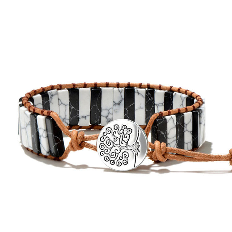 European and American Style Women's Bohemian Bracelet Vintage Emperor Stone Bracelet Handmade Woven Leather Cord Bracelet