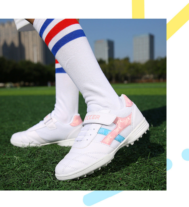 New football shoes for men and women with Velcro for children TF Broken Nail Style Youth Student Grassland Flat Training Shoes