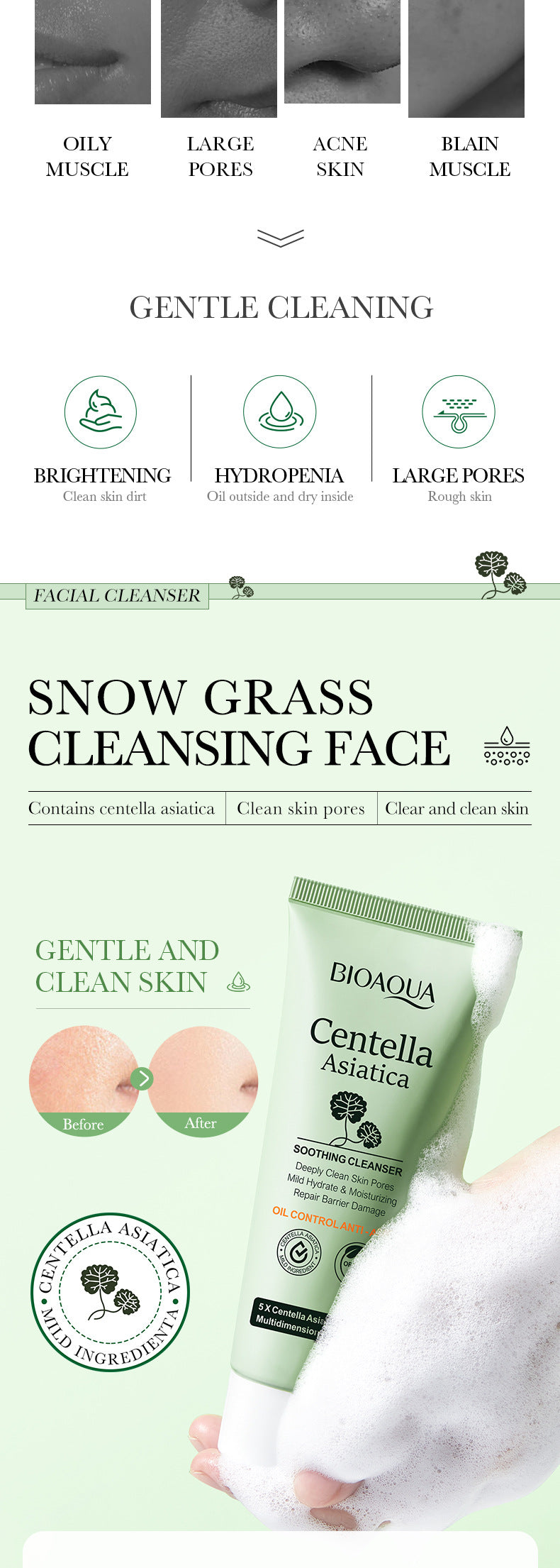 Centella Asiatica Skin Care Set in English BIOAOUA Cleansing, moisturizing and moisturizing six-piece set  foreign trade wholesale