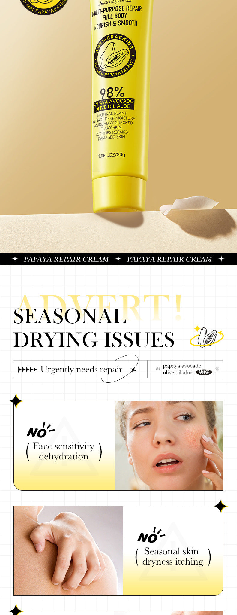 Papaya Skin Rejuvenation Cream30g SADOER Anti-chapped Body and Face Cream Wholesale for Cross-border Trade