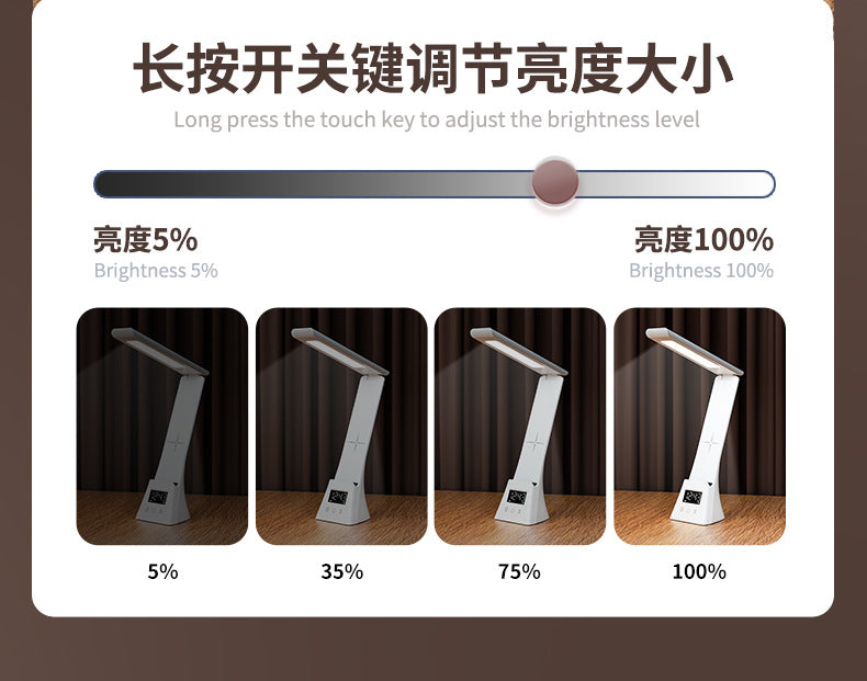 Desk Lamp for Students with Clock Alarm Creative Desktop Reading Lamp Dimmable Color Adjustable Student Dormitory Lamp