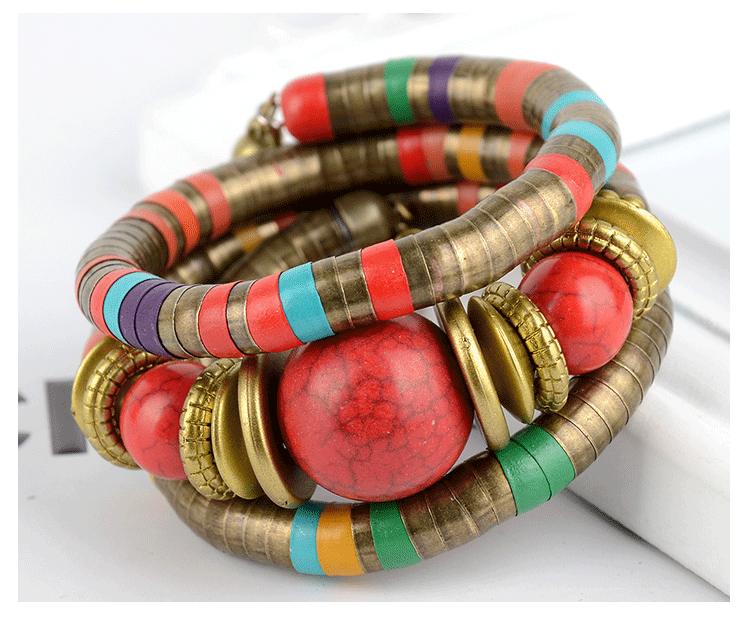 Factory Direct Sale Three-Circle Bracelet European and American Style Exaggerated Personality Spacer Vintage Beaded Bohemian Multi-Layer Bracelet