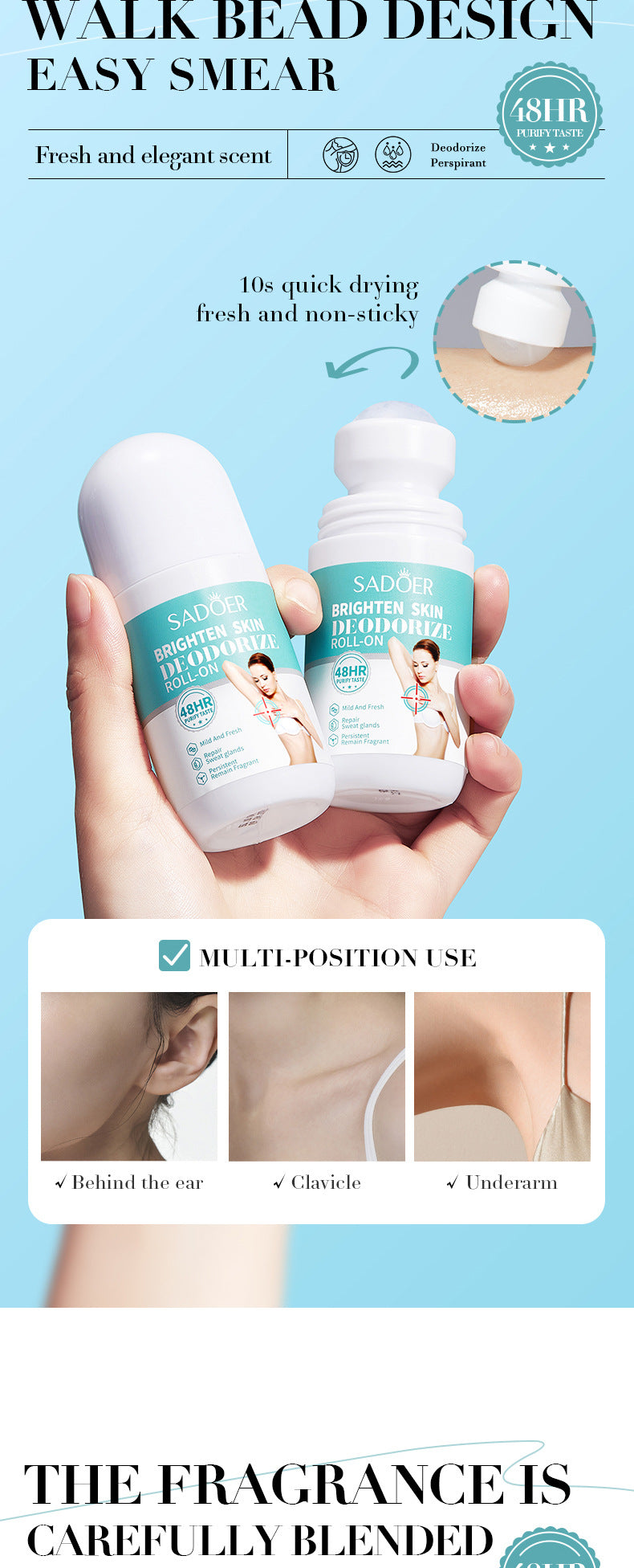 Antiperspirant50ml SADOER Fragrant Refreshing Non-Sticky Roll-On Deodorant Cross-Border Wholesale