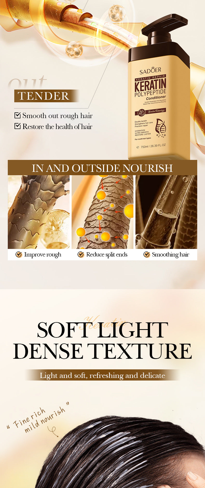 Keratin Peptide Conditioner SADOER Smooth Nourishing Hair Conditioner Cross-Border Wholesale