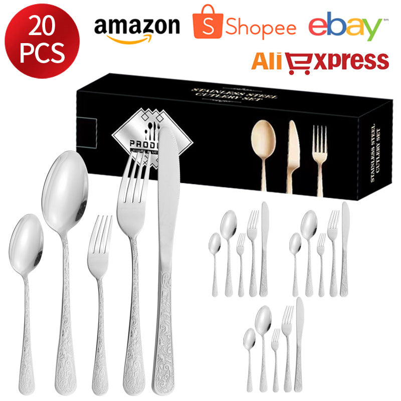 Stainless Steel Tableware Phoenix Pattern Knife Fork Spoon24Set of European-style Retro Relief Western Steak Knives and Forks