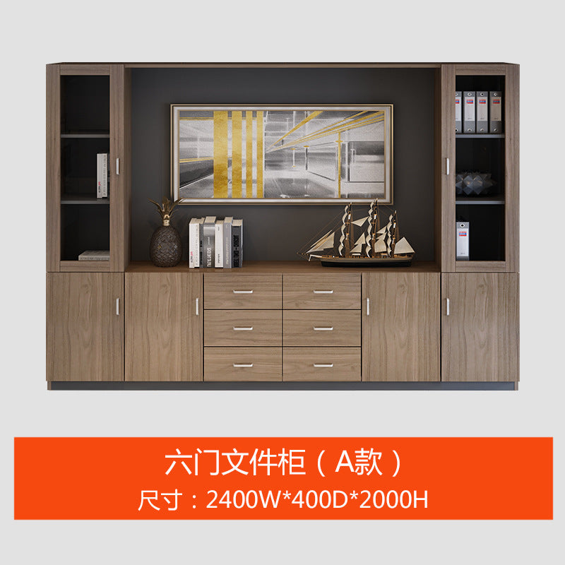 Wooden File Cabinet Office Bookshelf Boss Desk Background Cabinet Drawer-Type Office Document Cabinet Glass Door High Cabinet