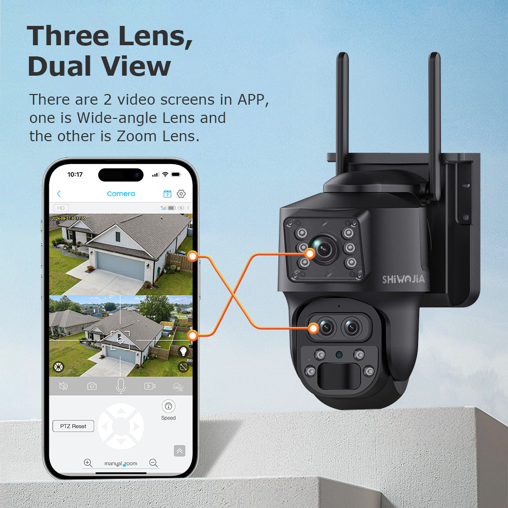 Outdoor4G Wireless HD Three Lens Solar Camera600Wan Remote Early Warning Fish Pond15Camera