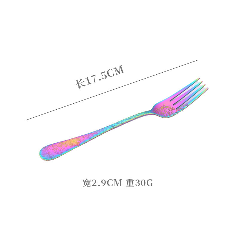 Vintage Pattern National Trend Stainless Steel Cutlery Set Five-Piece Set Western Steak Knife Fork Spoon Dessert Spoon Fork