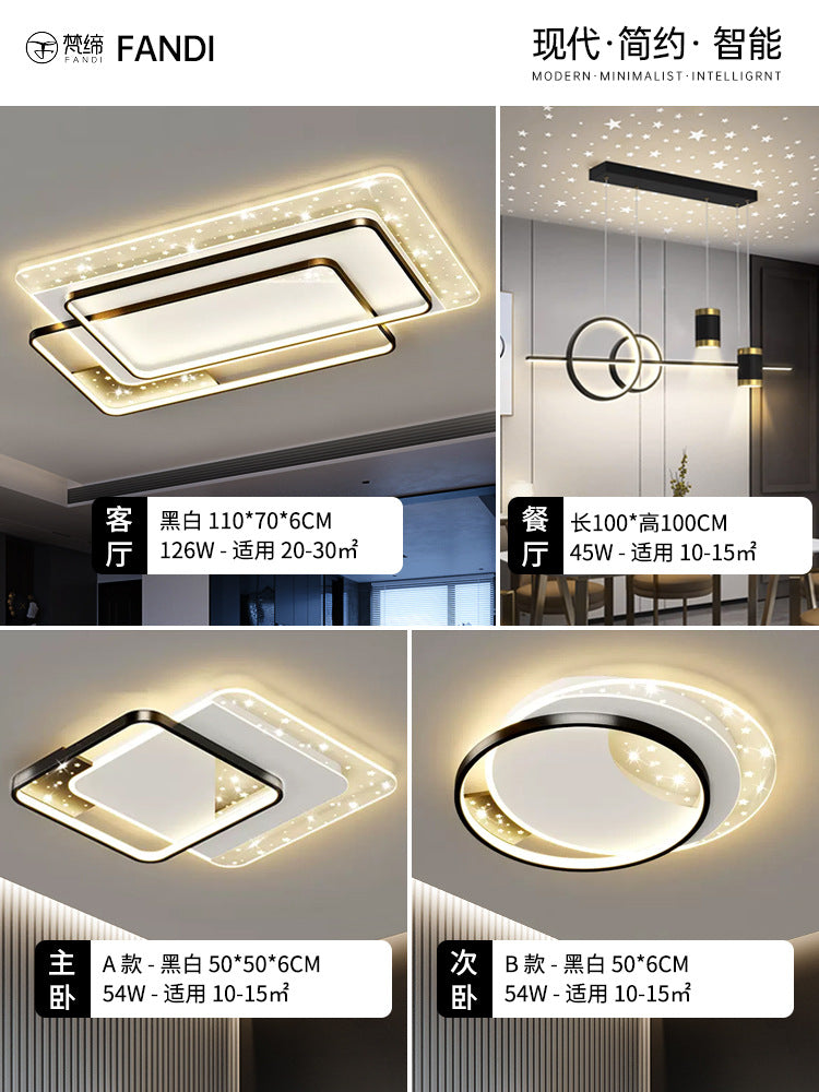 LED Light Luxury Living Room Main Light Starry Sky Restaurant Chandelier Modern Simple Nordic Bedroom Ceiling Light Full House Package