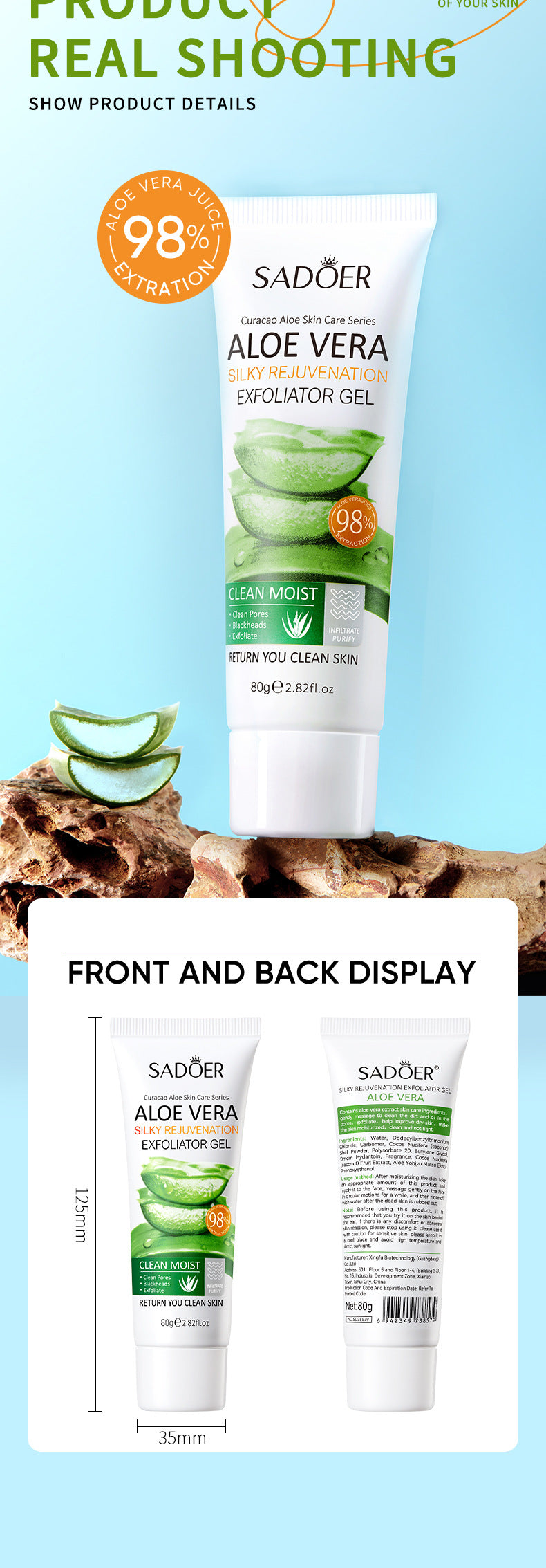 Full English Aloe Vera Skincare Set SADOER Cleansing, hydrating, moisturizing, and nourishing  foreign trade manufacturer wholesale