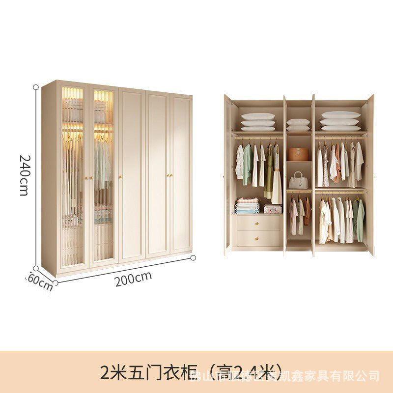 French Cream Style Wardrobe Small Apartment Home Cabinet Modern Simple Bedroom Full-Height Storage Cabinet Light Luxury Large Wardrobe