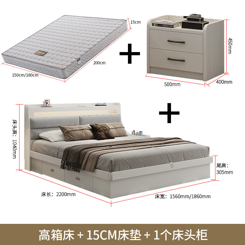 Custom Fabric Bed1.5Small Apartment Master Bedroom Soft Pack Technology Fabric Double Bed Simple Solid Wood Storage Bed Organizer