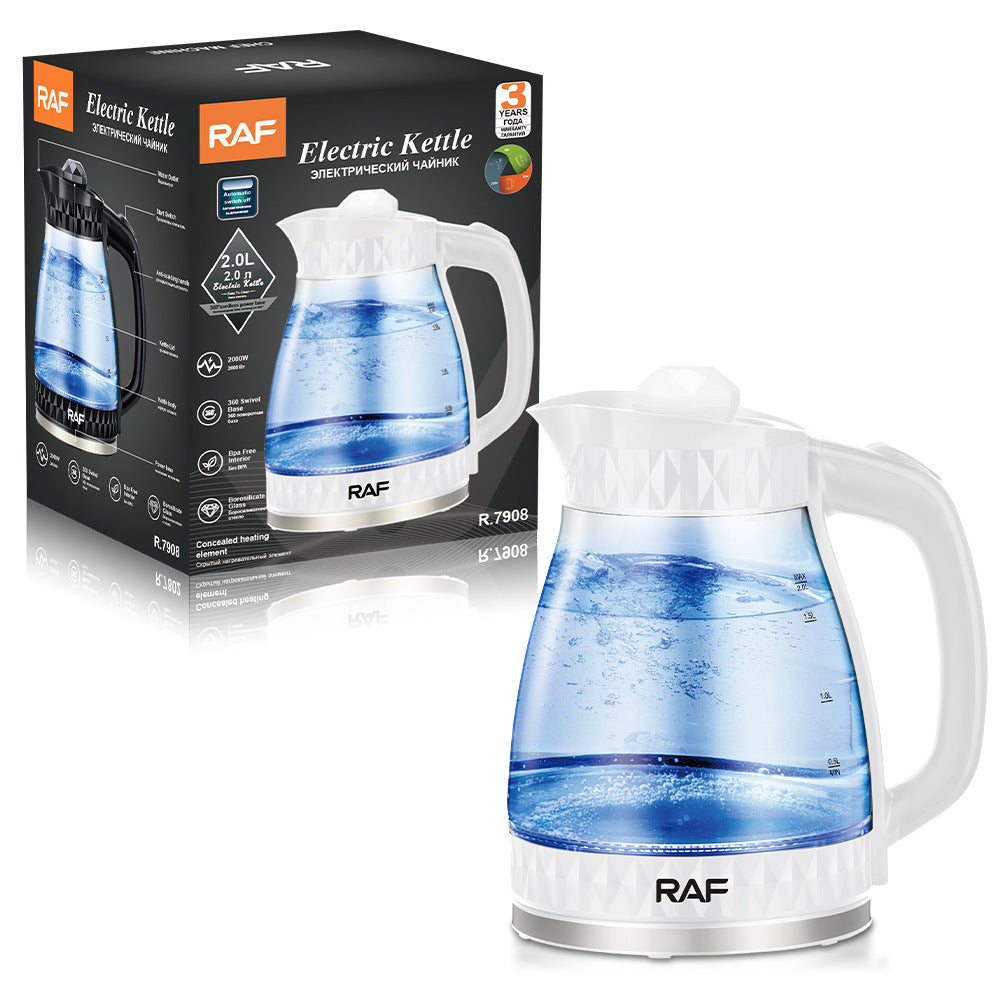 RAF European Standard Transparent Glass2L Electric Kettle Automatic Large Capacity Multi-Functional Kettle Overheat Protection