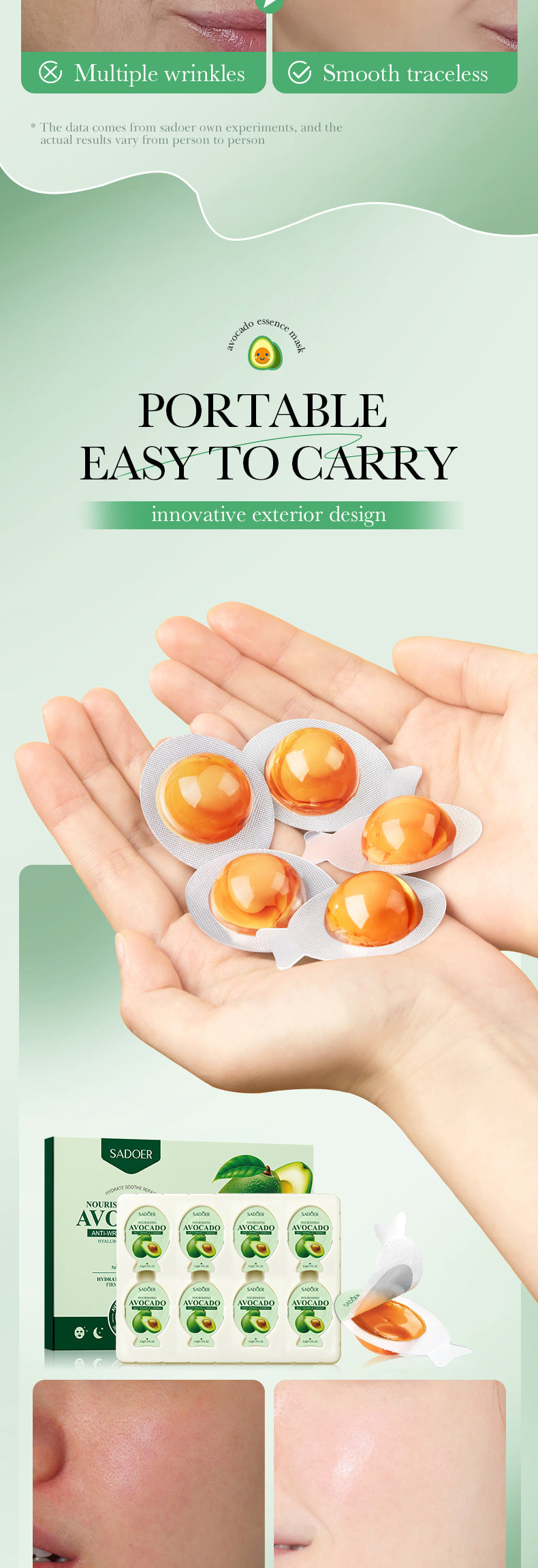 Sleep Mask SADOER Avocado Portable Smear-On Nourishing Anti-Wrinkle Freeze Mask Cross-Border Foreign Trade Wholesale