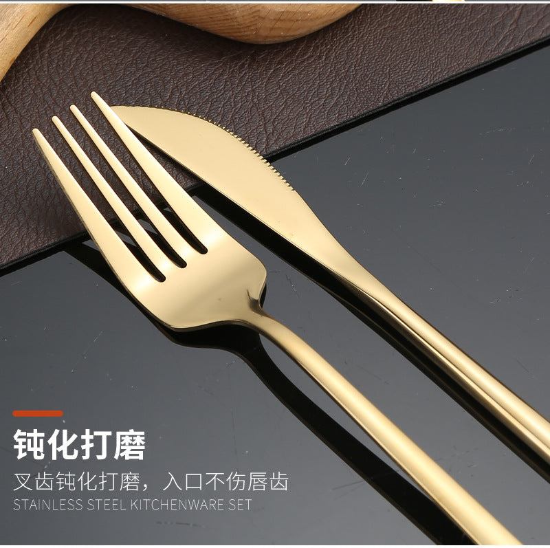Stainless Steel Cutlery Set Portugal24Set of gold Western Food Gift Box6Steak Knife, Fork, and Spoon for One Person