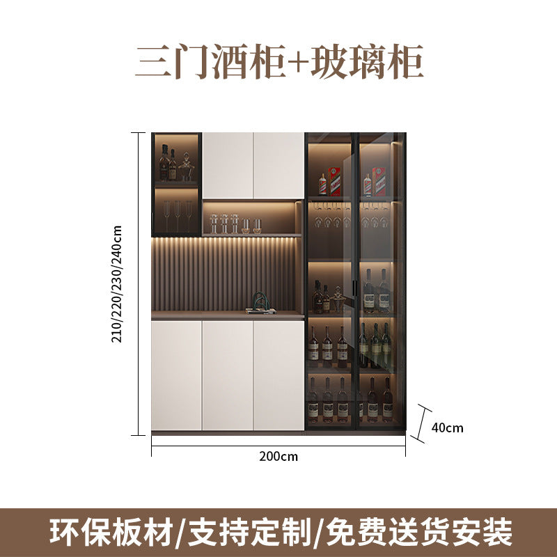 Solid Wood Sideboard Cabinet Against Wall Integrated Modern Minimalist Glass Door Wine Cabinet Dining Living Room Storage Cabinet Home Organizer
