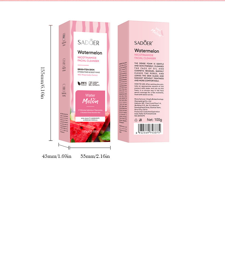 Niacinamide Watermelon Facial Cleanser SADOER Deep Cleansing Facial Cleanser Cross-Border Wholesale