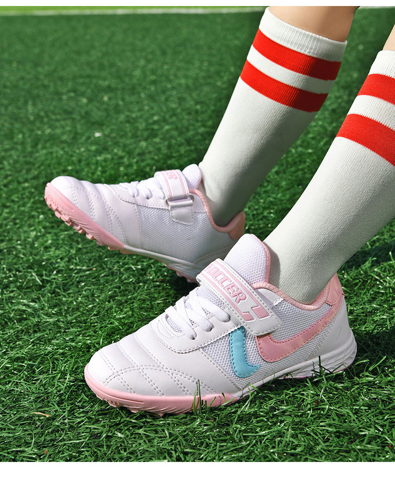 New football shoes for men and women with Velcro for children TF Broken Nail Style Youth Student Grassland Flat Training Shoes