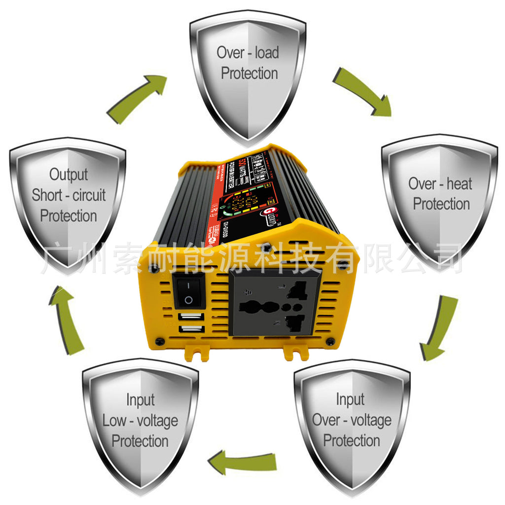 Car Converter Car Small Appliances500W Inverter12V Turn110V/220V Smart Color Screen Dual USB Mouth