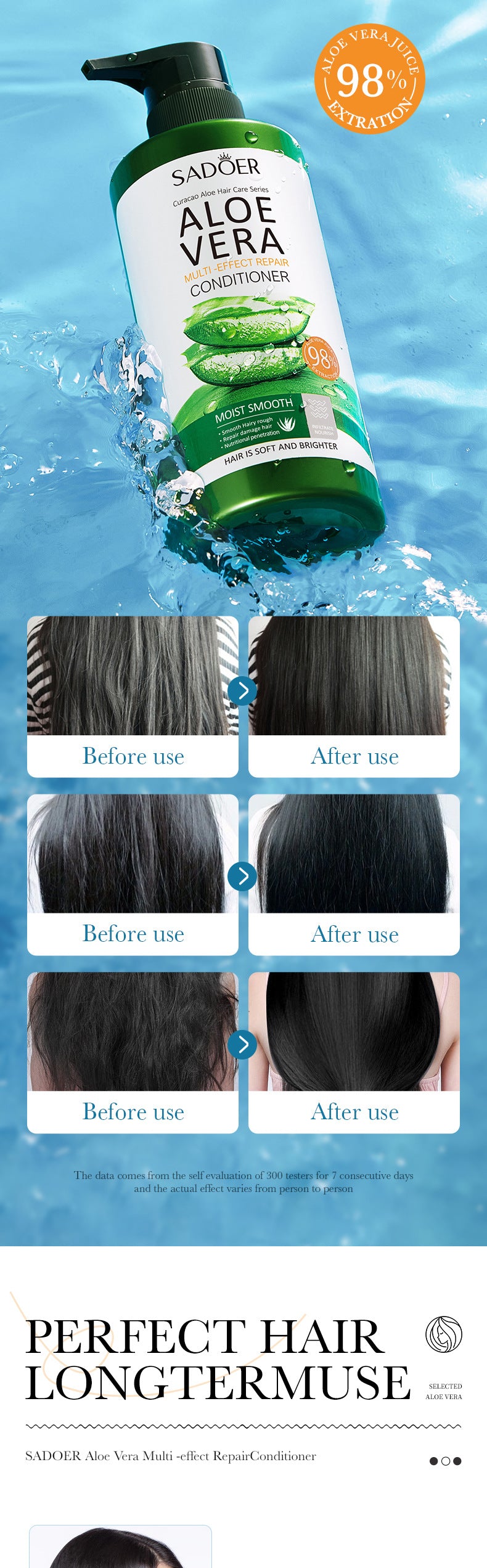 Aloe Vera Shampoo500ml SADOER Hydrating, cleansing, refreshing conditioner  foreign trade wholesale