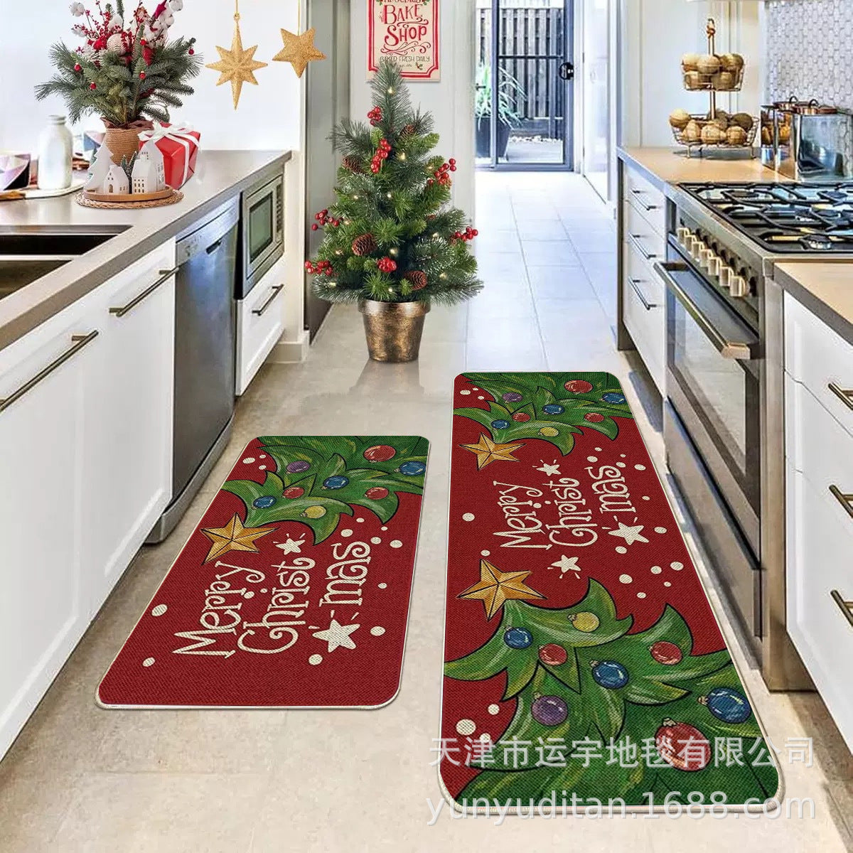 Carpet Crystal Velvet Christmas Floor Mat Cartoon Holiday Decoration Entry Door Floor Mat Dirty Resistant Foot Mat