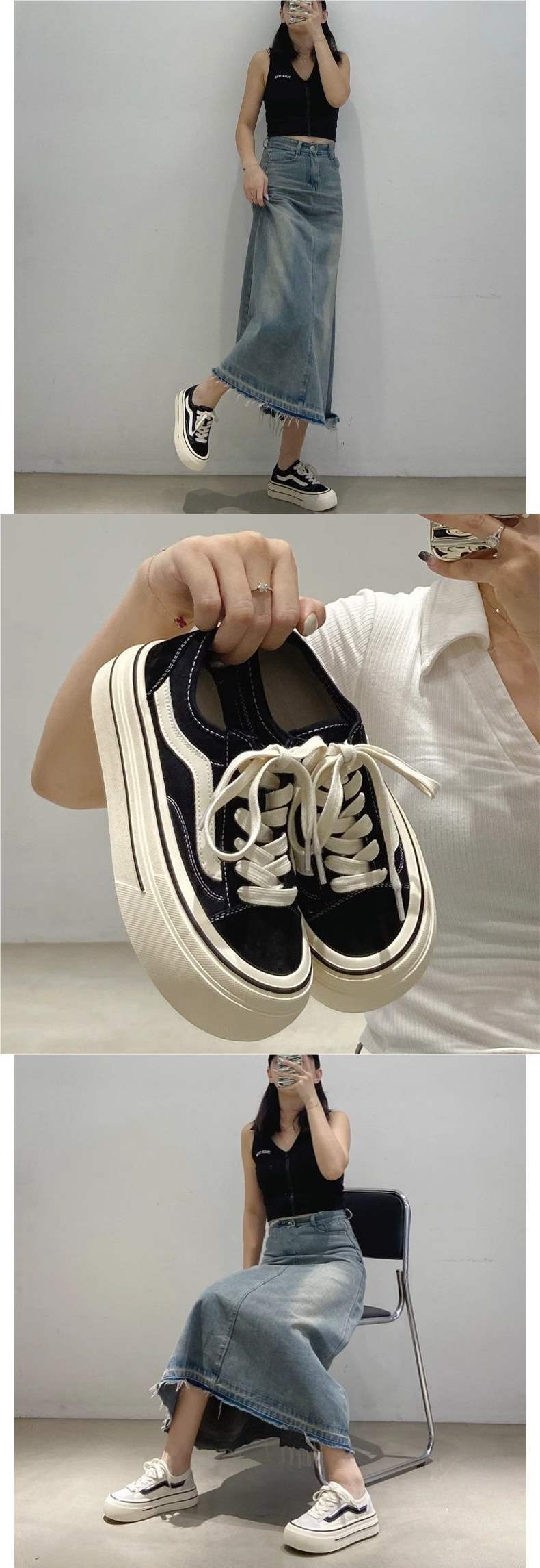 Unique Casual Canvas Shoes2025New Summer Student Versatile White Shoes Height-Increasing Sneakers Thick-Soled Shoes
