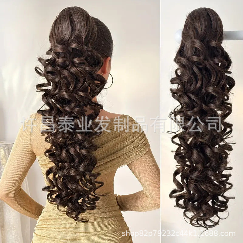 Amazon Cross-Border Trade Wig Ponytail for Women70cm Long Curly Hair Multi-layer Big Wave Claw Clip Ponytail Synthetic Braids