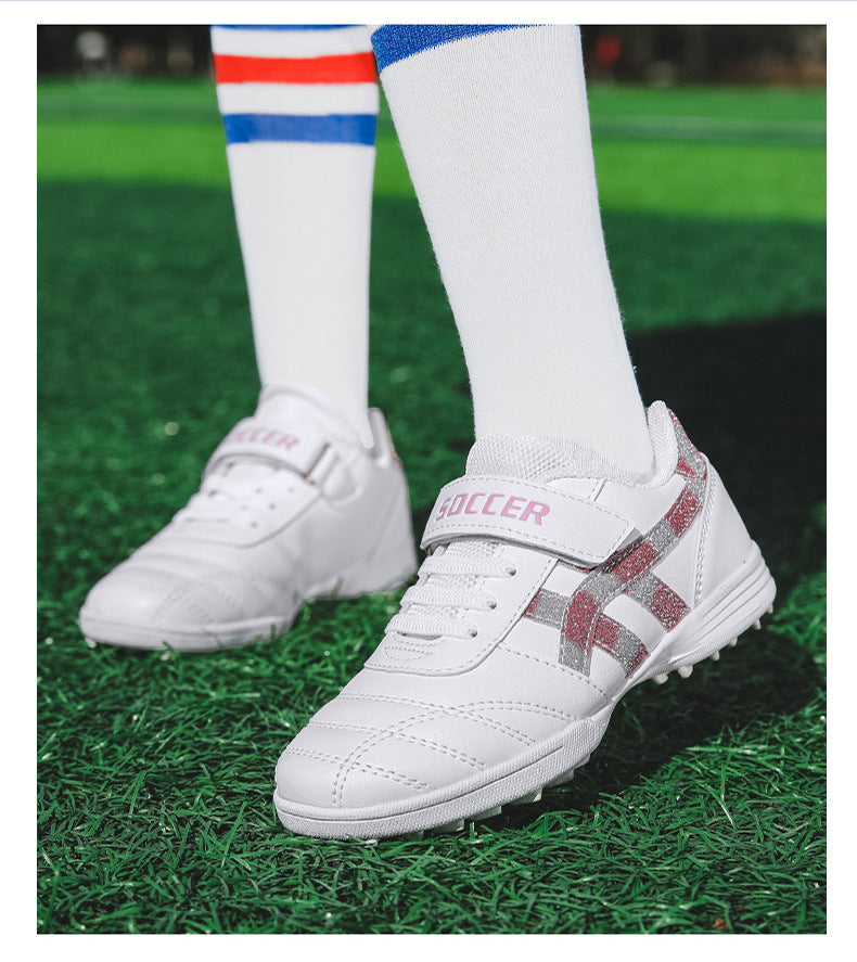 New football shoes for men and women with Velcro for children TF Broken Nail Style Youth Student Grassland Flat Training Shoes