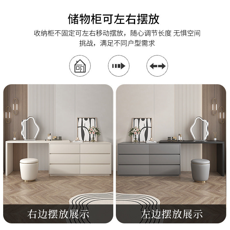 Khaki Gray Solid Wood Dressing Table Bedroom Makeup Cabinet Room Master Bedroom Makeup Mirror Makeup Table Small Apartment Internet Celebrity Makeup