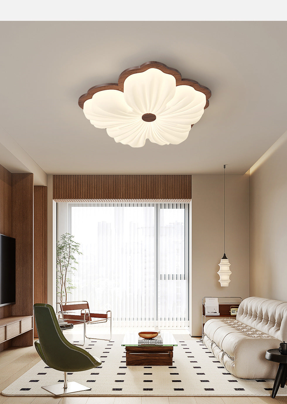 Vintage Cream Style Ceiling Light led Full Spectrum Eye Protection Walnut Wood Living Room Lamp Atmospheric Room Bedroom Lamp