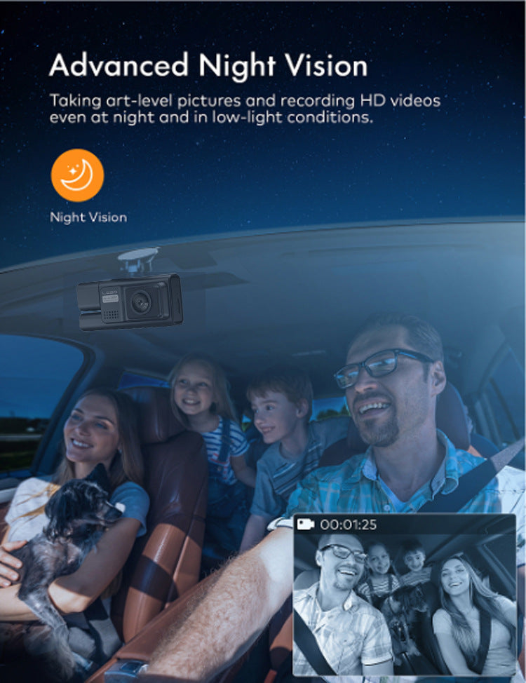New S19HD Night Vision Three-Channel Dash Cam1080P HD Rearview Mirror Three-Lens Reversing Image
